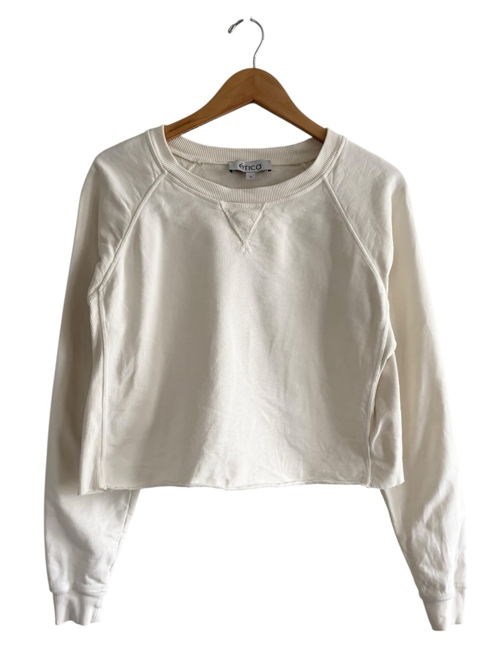 ÉTICA Cream Crewneck Cropped Raw Edge Sweatshirt